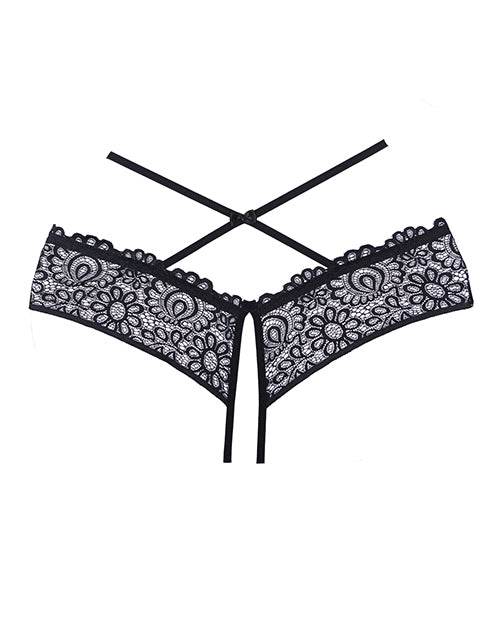 Adore Crayzee Open Panty w/Criss Cross Waist Straps & Lace Black O/S - SEX LOVE DOLLS