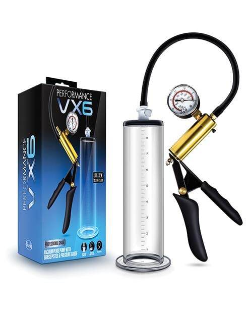 Blush Performance Vx6 Vacuum Penis Pump W-brass Pistol & Pressure Gauge - Clear - SEX LOVE DOLLS