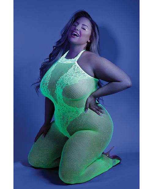 Glow Black Light Crotchless Bodystocking Neon Green QN - SEX LOVE DOLLS