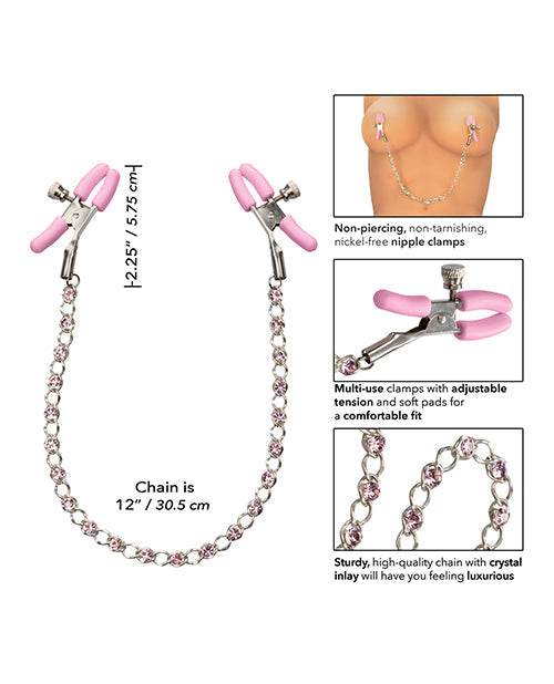 Nipple Play Crystal Chain Nipple Clamps - Pink - SEX LOVE DOLLS